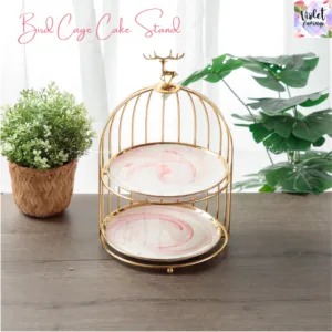 ชั้นวางเค้ก หัวกวาง โครงสแตนเลสสีทอง จานขนาด 8 และ 10 นิ้ว Bird Cage Cake Stand
