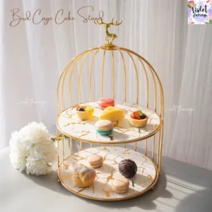 ชั้นวางเค้ก / ชั้นวางขนม Bird Cage Cake Stand จานลายหินอ่อนสุดหรู