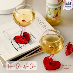 แก้วไวน์ แก้วค็อกเทล รุ่น Heart Glow Wine Glass แก้วใสฐานหัวใจสีแดงก้านสีชมพูสุดเก๋ ของขวัญวันวาเลนไทน์