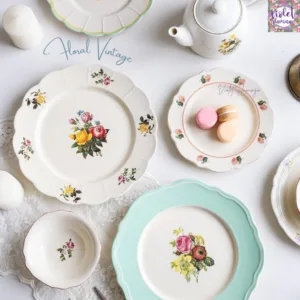 จานเซรามิครุ่น Floral Vintage จานลายดอกไม้สไตล์วินเทจ เข้าไมโครเวฟได้